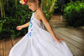 Lilac Dress White with Blue Hand Stitch