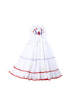 rose dress white with blue and red hand stitch