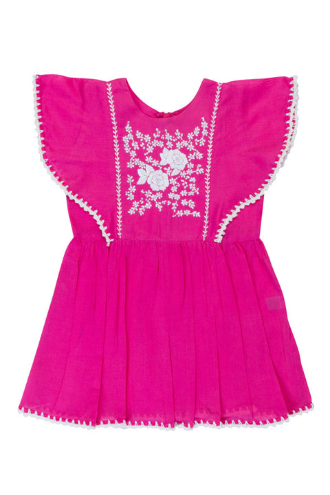 garnett dress (Baby)cerise with hand stitch