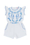 Magnolia Playsuit - eggshell with blue hand stitch