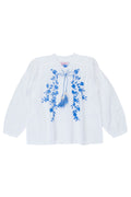 Sonnet Blouse eggshell with periwinkle hand stitch
