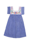 Allegra Dress Azure Stripe with Hand Stitch