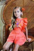 Kallisto Playsuit Coral with Wildflower Embroidery