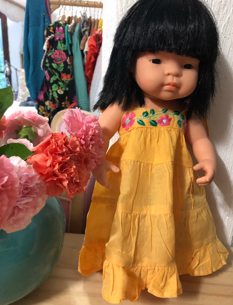 Doll - April Dress Marigold with hand embroidered flowers