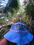 Periwinkle Hat with embroidered flowers and shells