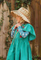 Garnet Dress Jade Pinwale Cord with Hand Embroidery