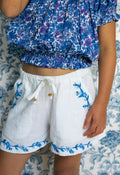 Briar shorts textured cotton slub salt with flower vines