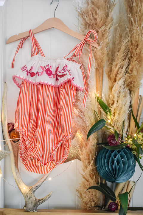 Innika Paprika Stripe with Hand Embroidery and Crochet